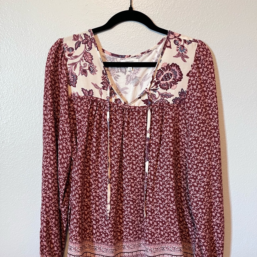 Maurices Mixed Floral Peasant Blouse Sz Medium